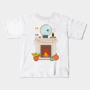 Fireplace decorated for Autumn holiday Kids T-Shirt